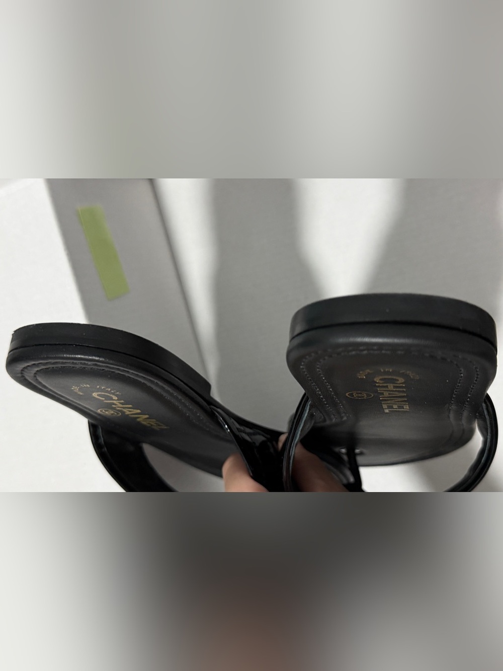 CHANEL Black Quilted Patent Leather Slide Sandals - Picture 9 of 12